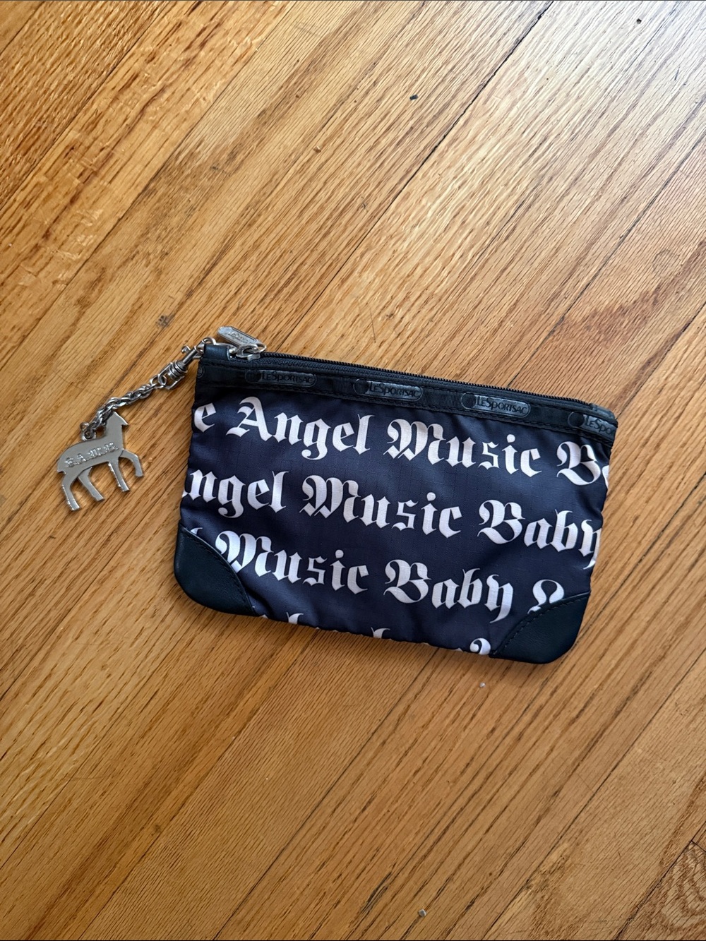 Lesportsac LAMB Gwen Stefani Black and White Angel Music Baby Script Zip Pouch